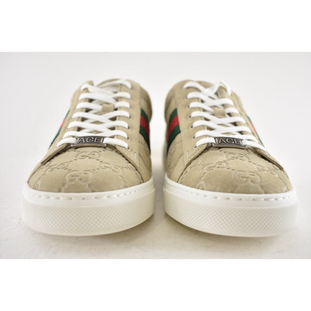 Gucci Ace Web GG Logo Oatmeal Beige Suede Flat Low Top Trainer Sneakers 41 - Picture 15 of 16